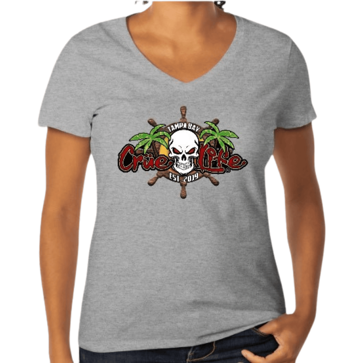 Tampa Bay Crüe Life Women's Custom Wheel Logo PerfectT VNeck TShirt