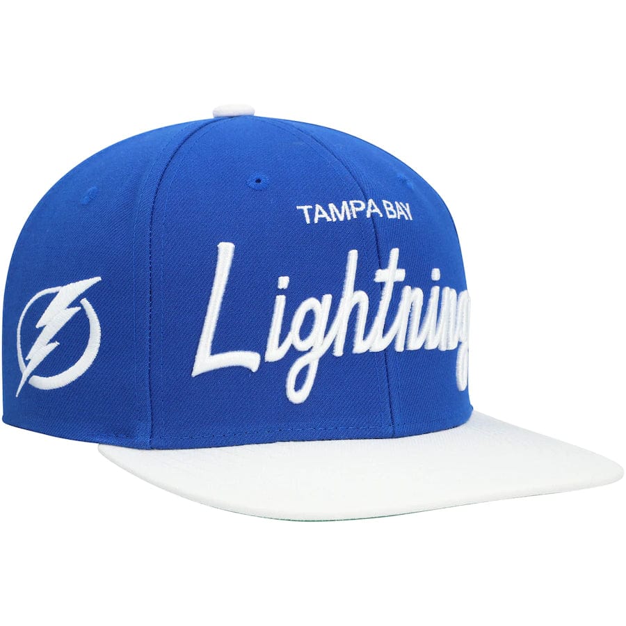 Tampa Bay Lightning Vintage Script Snapback Hat Heads and Tails