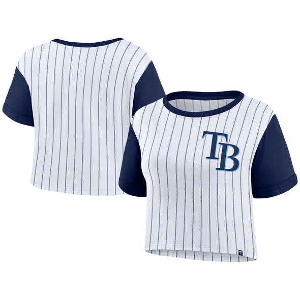 Tampa Bay Rays Women's Large TB Cap Logo Pinstripe Cropped Fashion Tee