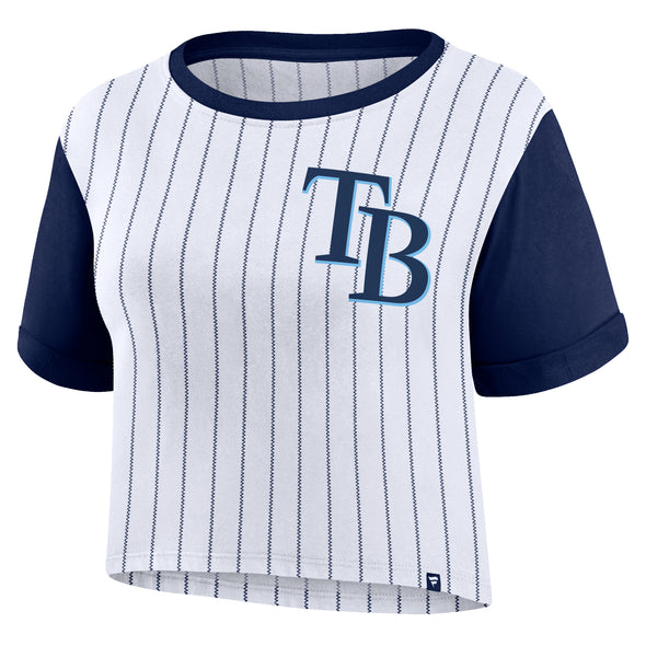 Tampa Bay Rays Women's Large TB Cap Logo Pinstripe Cropped Fashion Tee