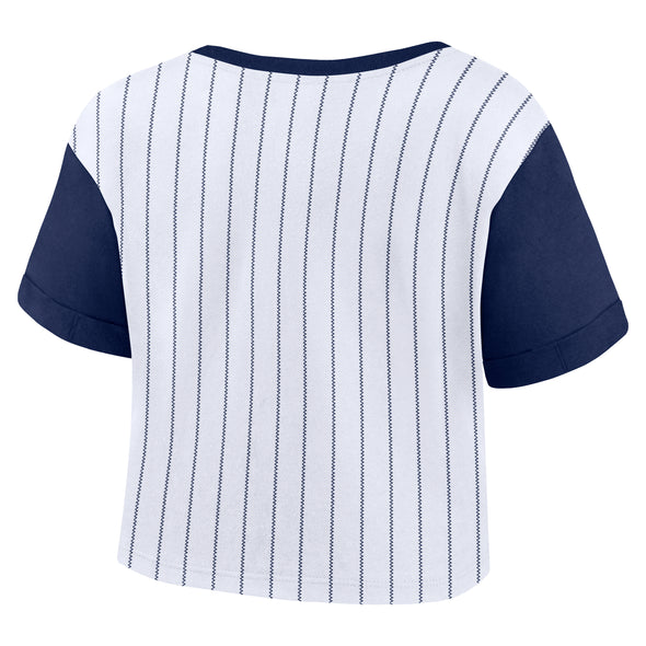 Tampa Bay Rays Women's Large TB Cap Logo Pinstripe Cropped Fashion Tee