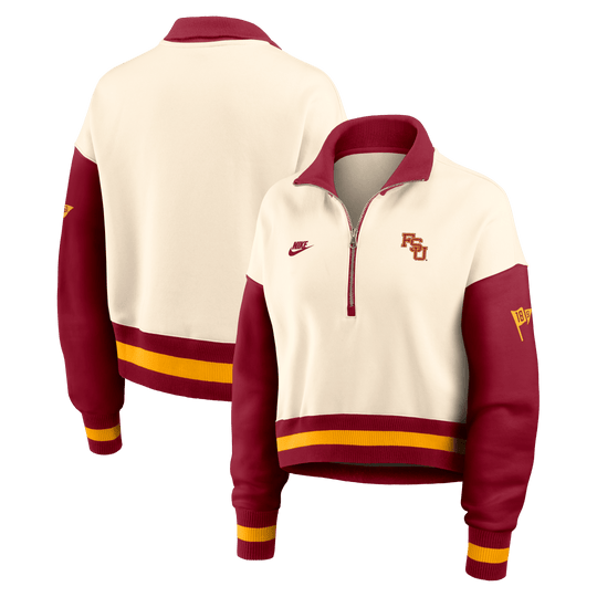 Florida State Seminoles Nike Women's Vault Colorblock Spirit Flag Legacy Phoenix Crop 1/4 Zip Pullover