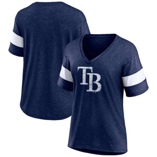 Tampa Bay Rays Women's Weathered TB Cap Logo Tri-Blend V-Neck Tee