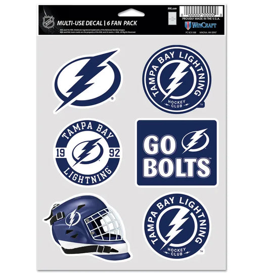 Tampa Bay Lightning Multi Use Fan Pack Perfect Cut Decals - Set of 6