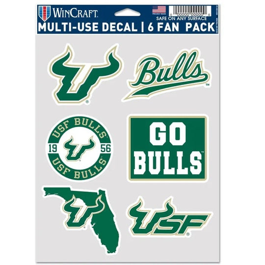 South Florida Bulls Helmet Multi Use Fan Pack Decals- Set of 6