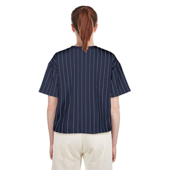 Tampa Bay Rays Women's TB Cap Logo Pinstripe Boxy Crop Tee New Era