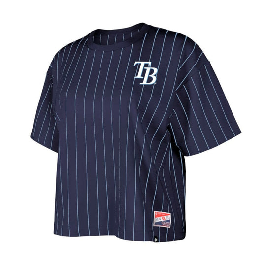Tampa Bay Rays Women's TB Cap Logo Pinstripe Boxy Crop Tee
