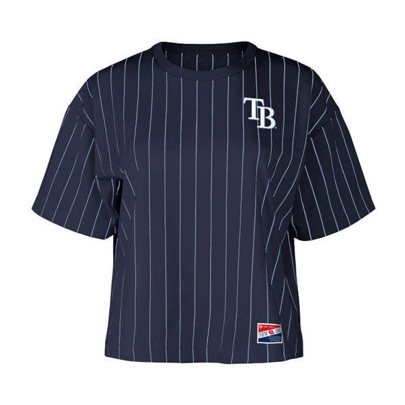 Tampa Bay Rays Women's TB Cap Logo Pinstripe Boxy Crop Tee New Era