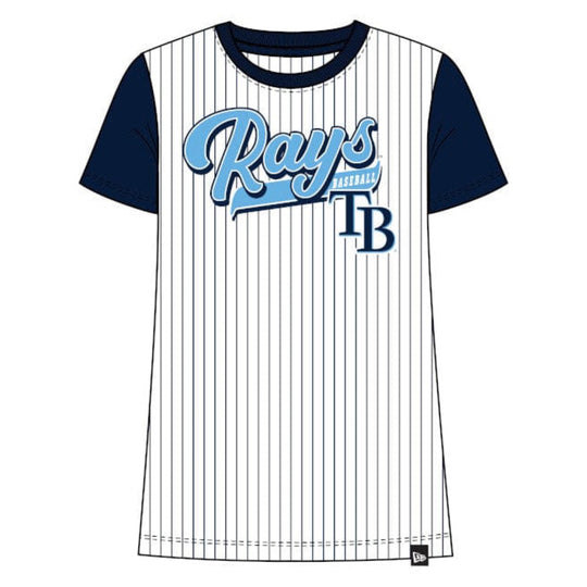 Tampa Bay Rays Women's Wordmark TB Cap Logo Pinstriped Tee