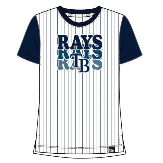 Tampa Bay Rays Girls Youth Glitter Gel Repeat Logo Pinstripe Tee