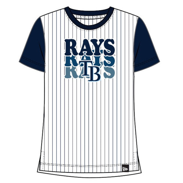 Tampa Bay Rays Girls Youth Glitter Gel Repeat Logo Pinstripe Tee