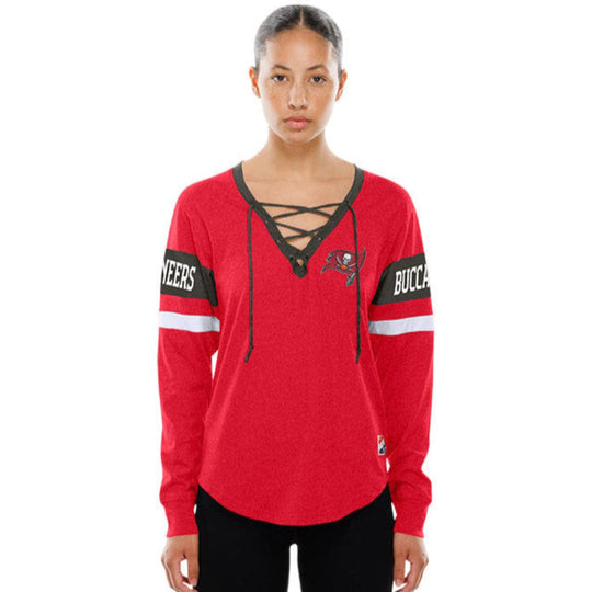 Tampa Bay Buccaneers Women's Lace Up V-Neck Longsleeve Tee