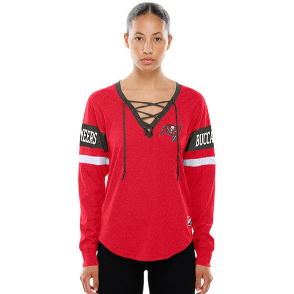 Tampa Bay Buccaneers Women's Lace Up V-Neck Longsleeve Tee
