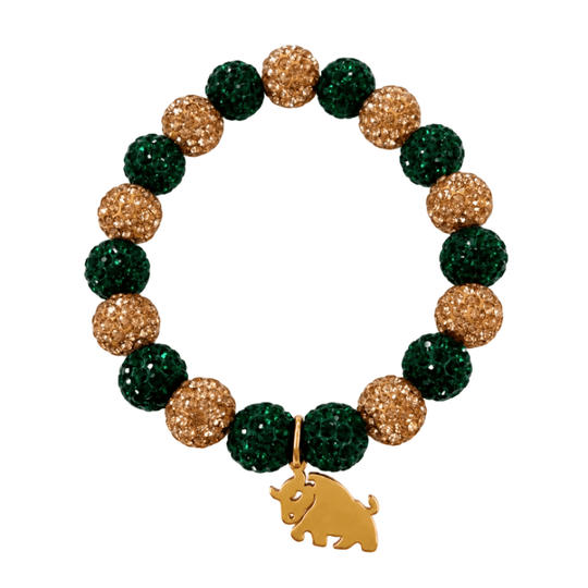 South Florida Bulls Green & Gold Sparkle Beaded Bull Charm Bracelet