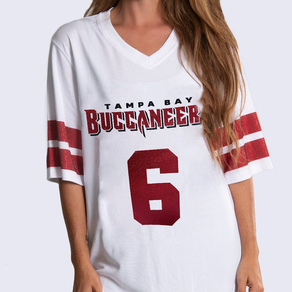 Tampa Bay Buccaneers Women's Oversized Crystal Logo Mayfield Jersey
