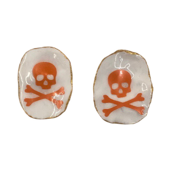 Tampa Bay Buccaneers Creamsicle Skull Handpainted Oyster Shell Earrings