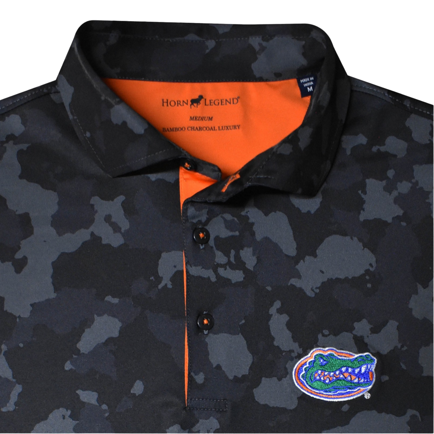 Florida Gators Horn Legend Primary Logo Bamboo Charcoal Camo Polo – Heads  and Tails