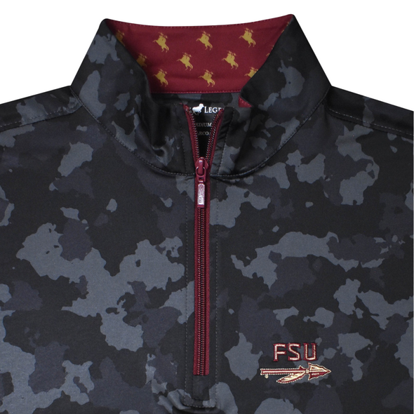 Florida State Seminoles Horn Legend Flat FSU With Spear Bamboo Charcoal Camo Print 1/4 Zip Pullover