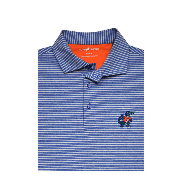 Florida Gators Horn Legend Standing Alfred Logo Performance 4 Way Stretch Heather Stripe Polo