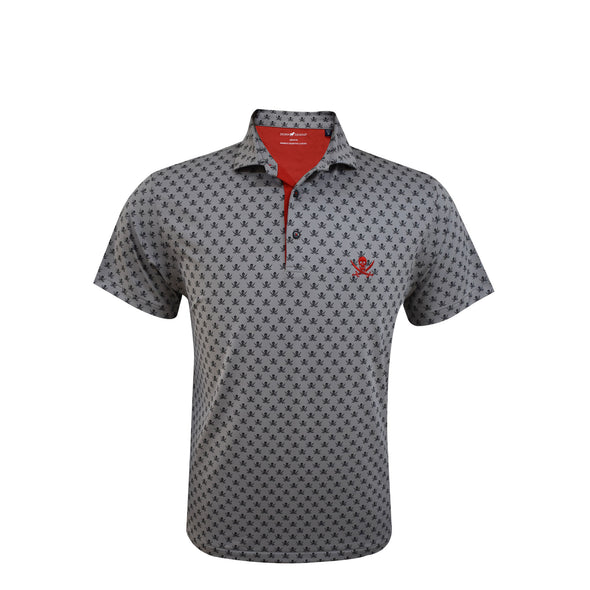 Horn Legend Skull & Swords Bamboo Charcoal Repeat Pirate Pattern Polo