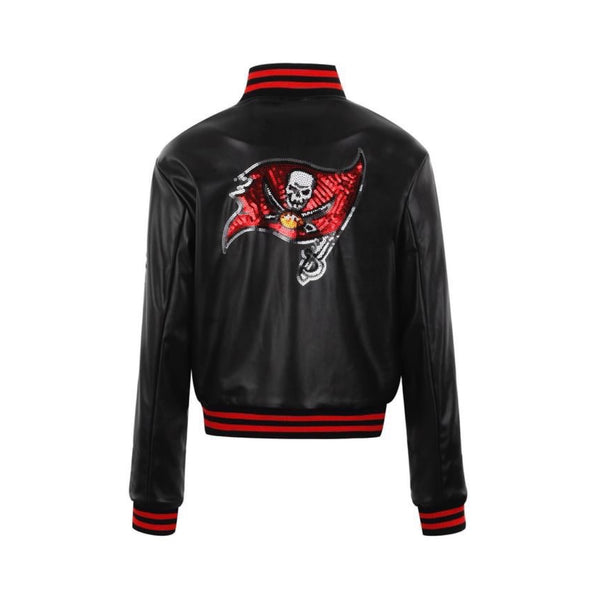 Tampa Bay Buccaneers Women's Sequin Logo Vegan Leather Full-Zip Jacket