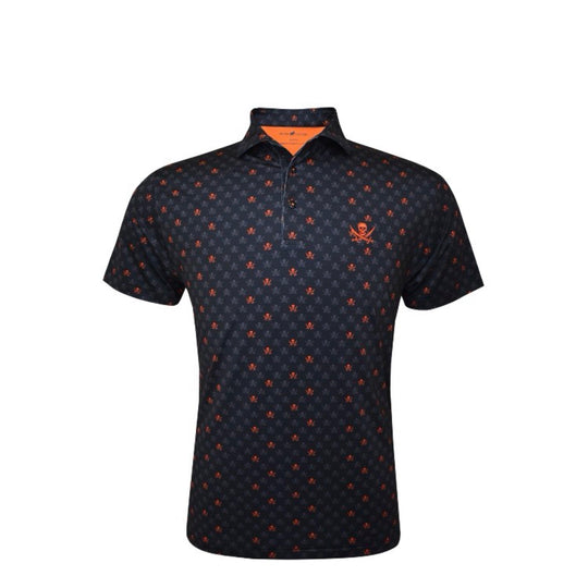 Horn Legend Retro Skull & Swords Bamboo Charcoal Repeat Pirate Pattern Polo