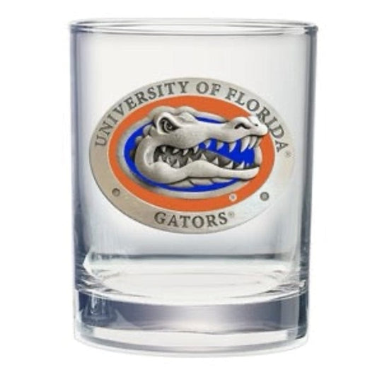 Florida Gators 14oz Pewter and Enamel Emblem Double Old Fashioned Glass