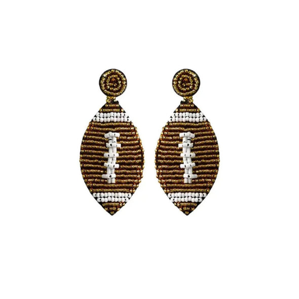 Beaded Game Day Football Earrings - Gold