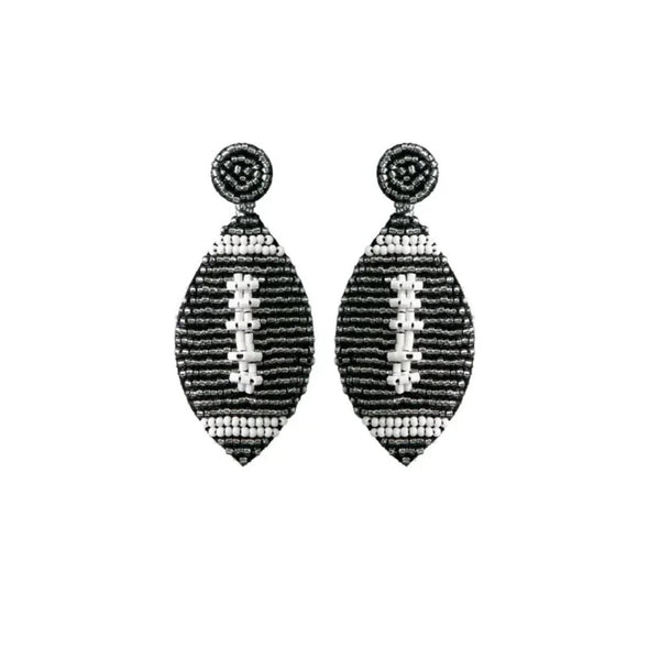 Beaded  Game Day Football Earrings - Black