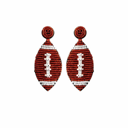 Beaded Game Day Football Earrings - Red