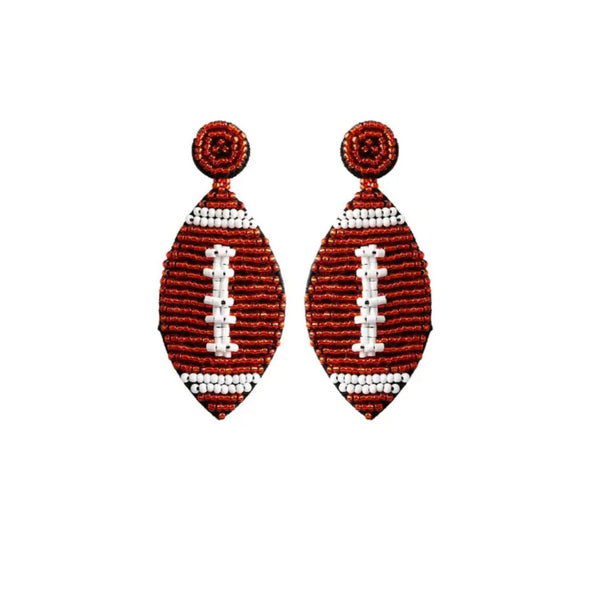 Beaded Game Day Football Earrings - Red