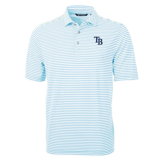 Tampa Bay Rays Cutter & Buck TB Cap Logo Virtue Stripe Featherlight Pique Polo