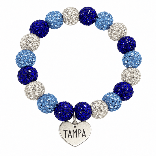 Tampa Bay Blue & Silver Sparkle Beaded 'Tampa' Charm Bracelet