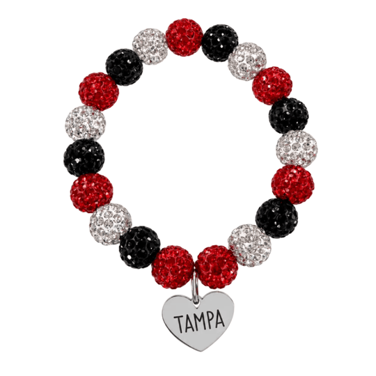 Tampa Bay Red & Black Sparkle Beaded 'Tampa' Charm Bracelet