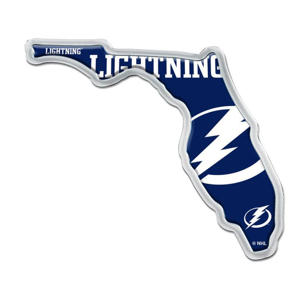 Tampa Bay Lightning State Shaped Chrome Metal Domed Auto Emblem