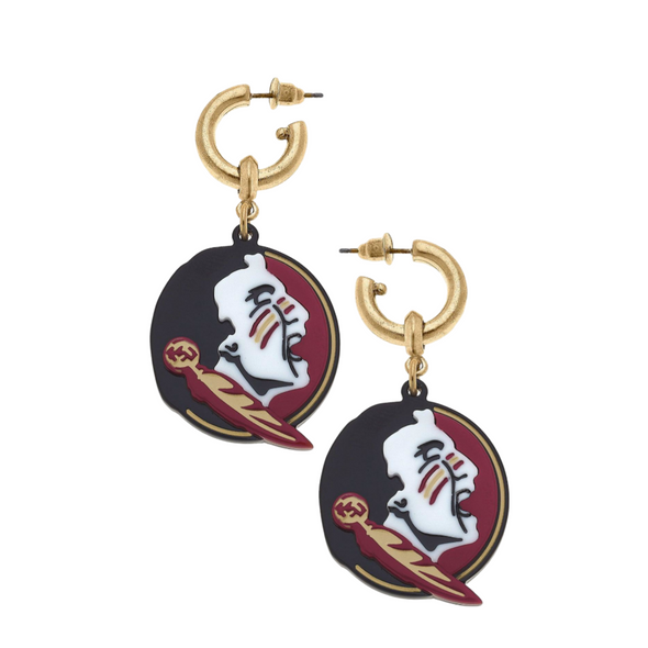 Florida State Seminoles Enamel Drop Hoop Earrings in Black & Garnet