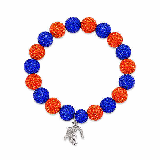 Florida Gators Orange & Blue Sparkle Beaded Gator Charm Bracelet