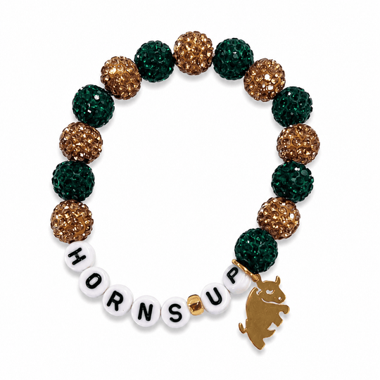 South Florida Bulls Green & Gold Sparkle Beaded 'Horns Up' Bracelet