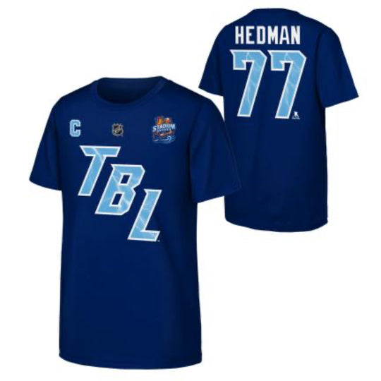 Tampa Bay Lightning 2026 NHL Stadium Series Victor Hedman Youth Name & Number Flat Performance Tee
