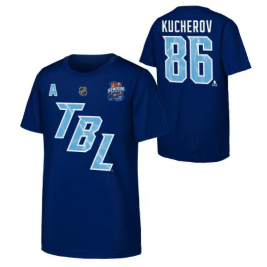 Tampa Bay Lightning 2026 NHL Stadium Series Nikita Kucherov Youth Name & Number Flat Performance Tee