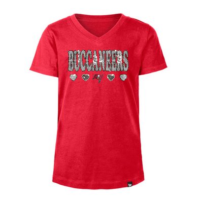 Tampa Bay Buccaneers Girls Youth Flip Sequin Mini Hearts Tee