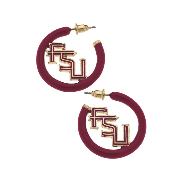 Florida State Seminoles Stacked FSU Logo Enamel Hoop Earrings