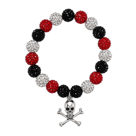 Tampa Bay Buccaneers Red & Black Sparkle Beaded Skull Charm Bracelet