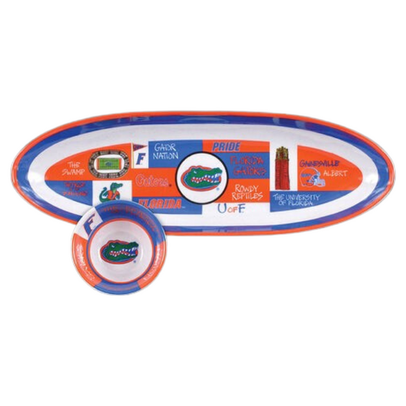 Florida Gators 20" Checkered Heavyweight Melamine Chips & Dip Set