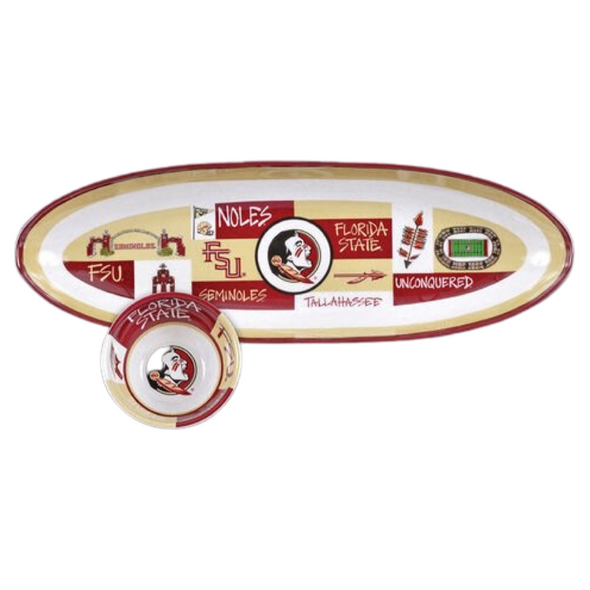 Florida State Seminoles 20" Checkered Heavyweight Melamine Chips & Dip Set