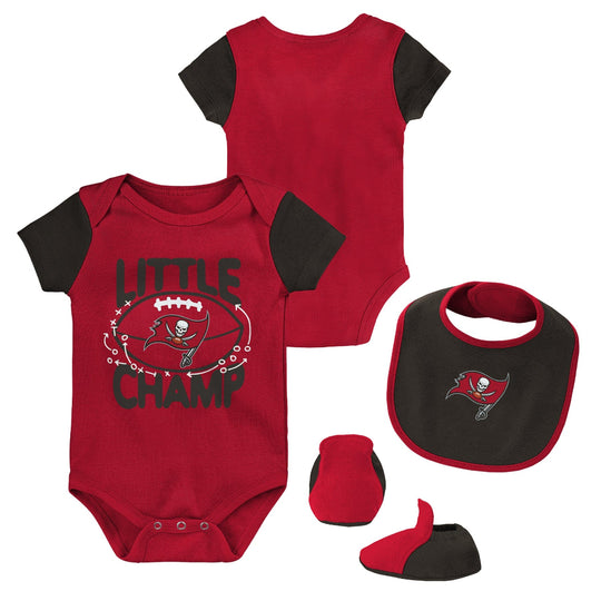 Tampa Bay Buccaneers Infant Little Champ Creeper, Bib & Bootie Set