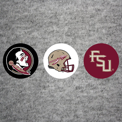 Florida State Seminoles 3-Pack Primary Logo, Helmet, FSU Mini Buttons Color Shock