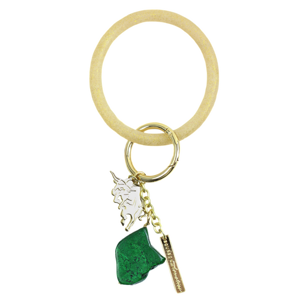 South Florida Bulls Bracelet Key Ring with Emerald Stone and Bull Charm