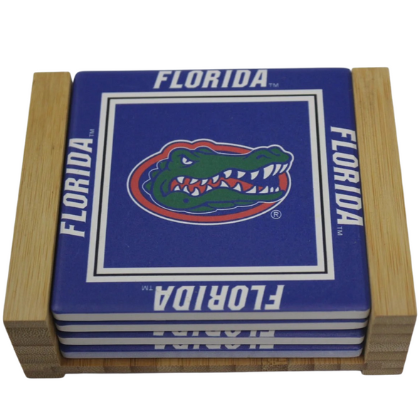 Florida Gators Primary Logo Coaster Set with Woodlock Holder